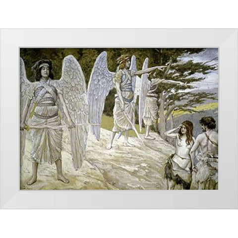Adam and Eve Driven from Paradise White Modern Wood Framed Art Print by Tissot, James