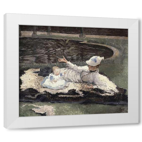 Mrs. Newton with a Child by a Pool White Modern Wood Framed Art Print by Tissot, James