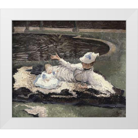 Mrs. Newton with a Child by a Pool White Modern Wood Framed Art Print by Tissot, James