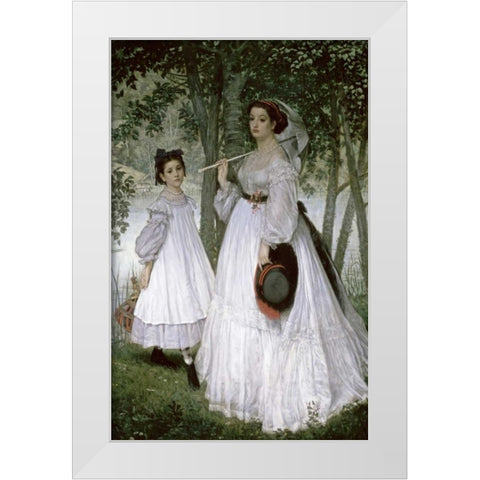Portrait in a Park White Modern Wood Framed Art Print by Tissot, James Jacques