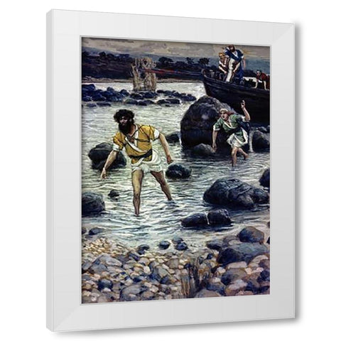 The Calling of James and John White Modern Wood Framed Art Print by Tissot, James