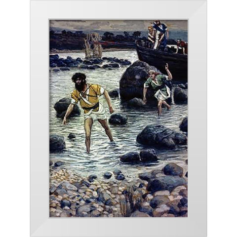 The Calling of James and John White Modern Wood Framed Art Print by Tissot, James