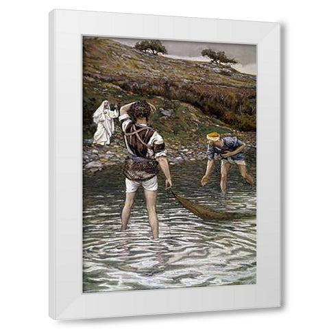 The Calling of Peter and Andrew White Modern Wood Framed Art Print by Tissot, James