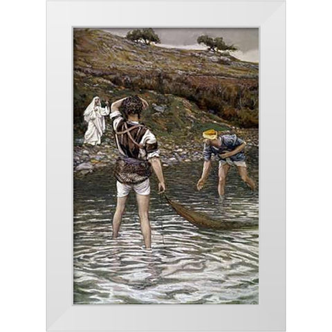 The Calling of Peter and Andrew White Modern Wood Framed Art Print by Tissot, James