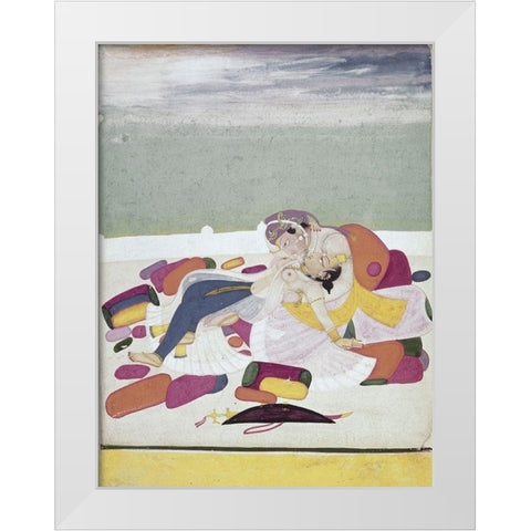 A Kiss At The Court White Modern Wood Framed Art Print by Unknown