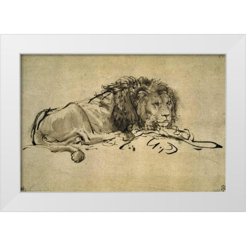 Lion White Modern Wood Framed Art Print by Van Rijn, Rembrandt