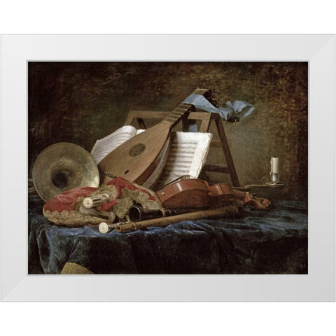 The Attributes of Music White Modern Wood Framed Art Print by Vallayer-Coster, Anne