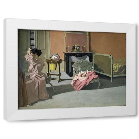 Lady Doing Her Hair White Modern Wood Framed Art Print by Vallotton, Felix