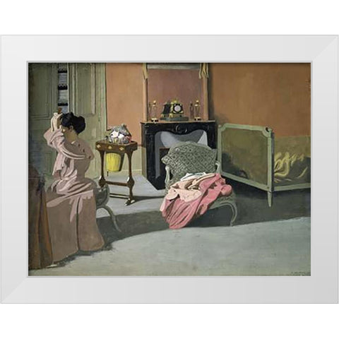Lady Doing Her Hair White Modern Wood Framed Art Print by Vallotton, Felix