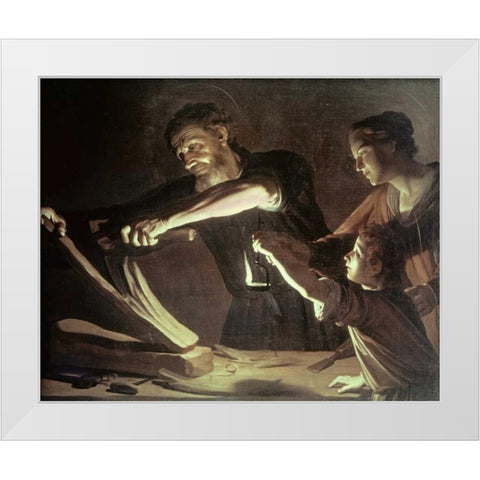 Holy Family in the Carpentry Shop White Modern Wood Framed Art Print by Van Honthorst, Gerrit