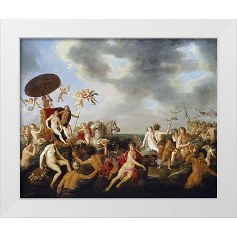 Triumph of Galatea White Modern Wood Framed Art Print by Van Nieulandt, Adriaen I