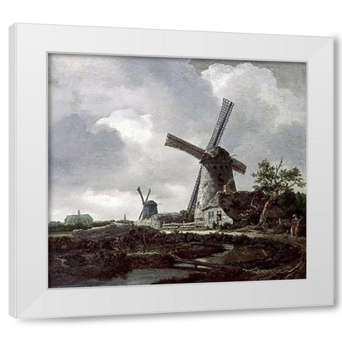 Landscape with Windmills Near Haarlem White Modern Wood Framed Art Print by Van Ruisdael, Jacob