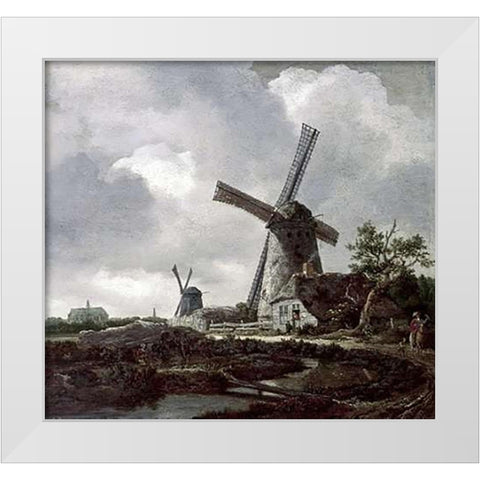 Landscape with Windmills Near Haarlem White Modern Wood Framed Art Print by Van Ruisdael, Jacob