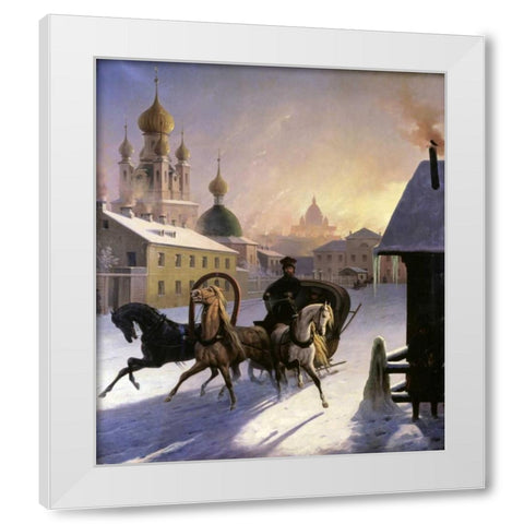 Troika on St. Petersburg Street White Modern Wood Framed Art Print by Von Hampein, Carl