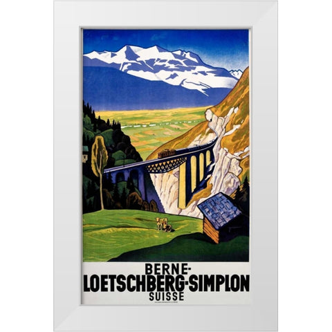 Berne-Loetschberg-Simplon White Modern Wood Framed Art Print by Henziross, Eugen
