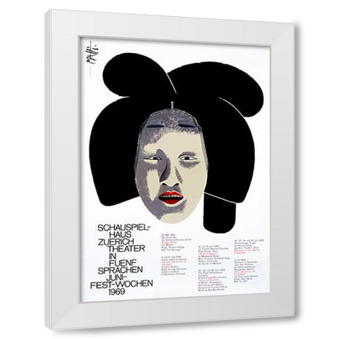 Schauspiel-Haus Zuerich / Theater in Funf Sprachen White Modern Wood Framed Art Print by Piatti, Celestino