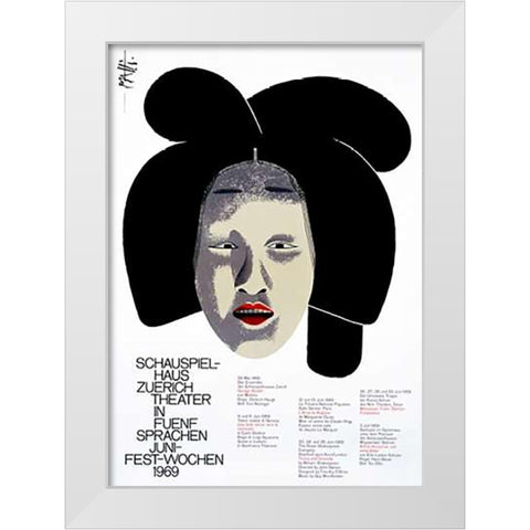 Schauspiel-Haus Zuerich / Theater in Funf Sprachen White Modern Wood Framed Art Print by Piatti, Celestino
