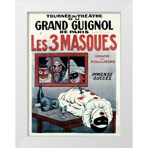Theatre de Grand Guignol / Les 3 Masques White Modern Wood Framed Art Print by Barrere, Adrien