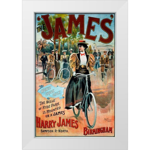The â€˜Jamesâ€™ Bicycle White Modern Wood Framed Art Print by Moore, G.