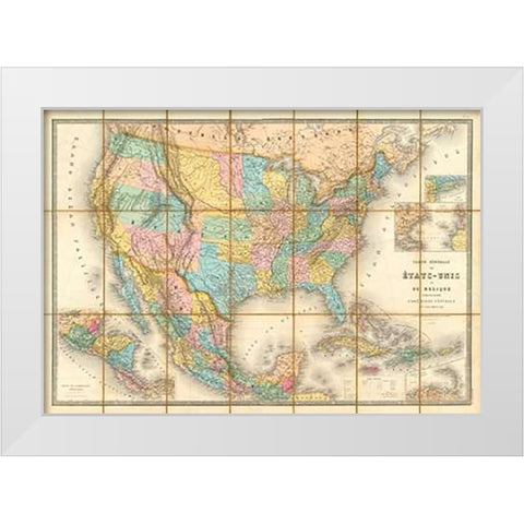 Carte Generale Des Etats, 1865 White Modern Wood Framed Art Print by Goujon, E