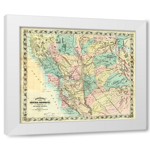 New Map of Central California, 1871 White Modern Wood Framed Art Print by Bancroft, A.L.
