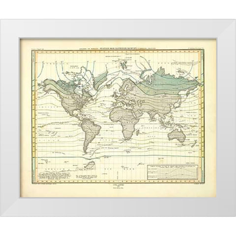 Alexander von Humboldts System Der Isotherm-Kurven, 1849 White Modern Wood Framed Art Print by Berghaus, Heinrich