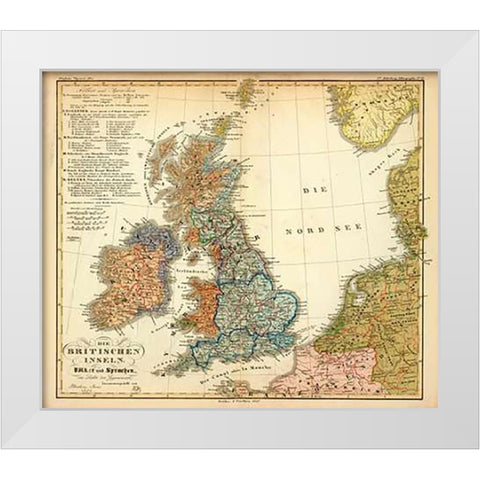 Die Britischen Inseln: Volker und Sprachen, 1847 White Modern Wood Framed Art Print by Berghaus, Heinrich