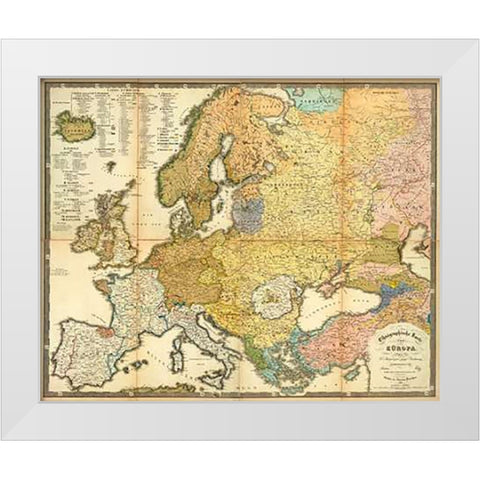 Ethnographische Karte von Europa, 1847 White Modern Wood Framed Art Print by Berghaus, Heinrich