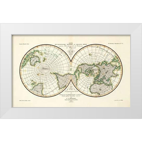 Karte Der Magnetischen Meridiane und Parallel-Kreise, 1840 White Modern Wood Framed Art Print by Berghaus, Heinrich