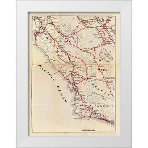 California - San Benito, Fresno, Monterey, San Luis Obispo, Kings, Kern, and Santa Barbara Counties, White Modern Wood Framed Art Print by Blum, George W.