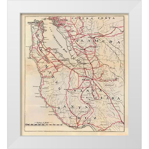 California - San Mateo, Santa Cruz, Santa Clara, Alameda, and Contra Costa Counties, 1896 White Modern Wood Framed Art Print by Blum, George W.