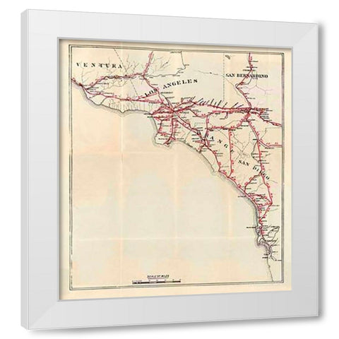 California - Ventura, Los Angeles, San Bernardino, Orange, and San Diego Counties, 1896 White Modern Wood Framed Art Print by Blum, George W.