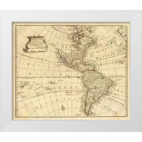 America, 1747 White Modern Wood Framed Art Print by Bowen, Emanuel