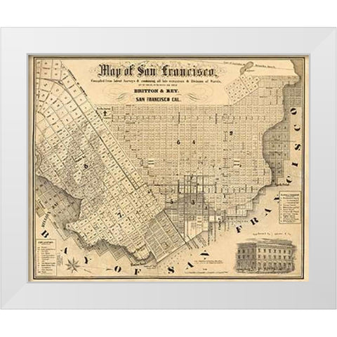 Map of San Francisco, 1852 White Modern Wood Framed Art Print by Rey, Britton and