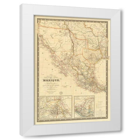 Nouvelle Carte du Mexique, Du Texas, 1840 White Modern Wood Framed Art Print by Brue, Adrien Hubert