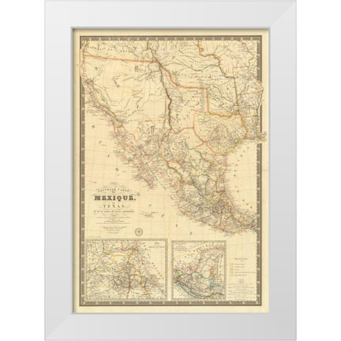 Nouvelle Carte du Mexique, Du Texas, 1840 White Modern Wood Framed Art Print by Brue, Adrien Hubert