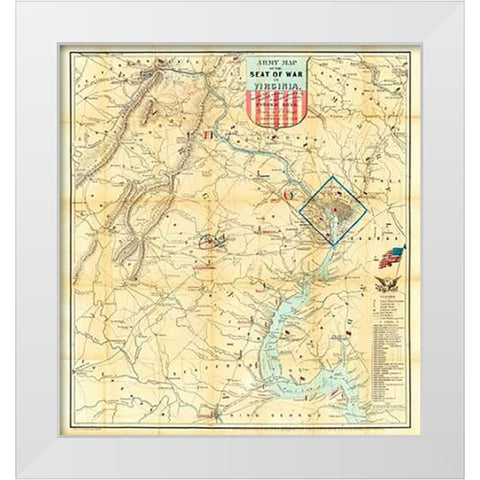 Army Map of The Seat of War In Virginia, 1862 White Modern Wood Framed Art Print by Bruff, J. Goldsborough