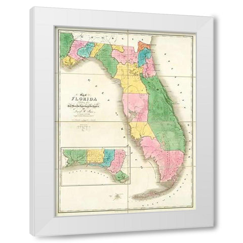 Map of Florida, 1839 White Modern Wood Framed Art Print by Burr, David
