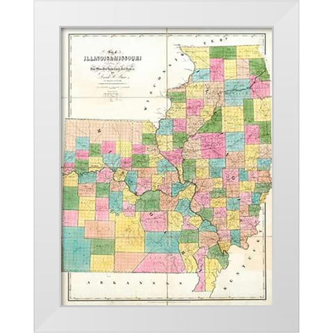 Map of Illinois and Missouri, 1839 White Modern Wood Framed Art Print by Burr, David