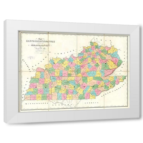 Map of Kentucky and Tennessee, 1839 White Modern Wood Framed Art Print by Burr, David