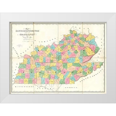 Map of Kentucky and Tennessee, 1839 White Modern Wood Framed Art Print by Burr, David