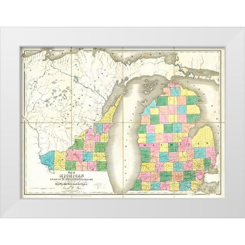 Map of Michigan and Part of Wisconsin Territory, 1839 White Modern Wood Framed Art Print by Burr, David