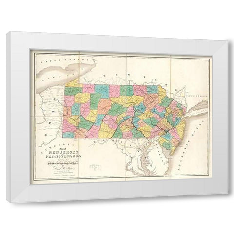 Map of New Jersey and Pennsylvania, 1839 White Modern Wood Framed Art Print by Burr, David