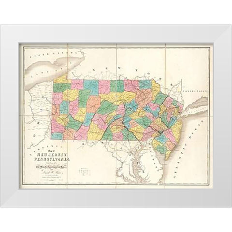 Map of New Jersey and Pennsylvania, 1839 White Modern Wood Framed Art Print by Burr, David