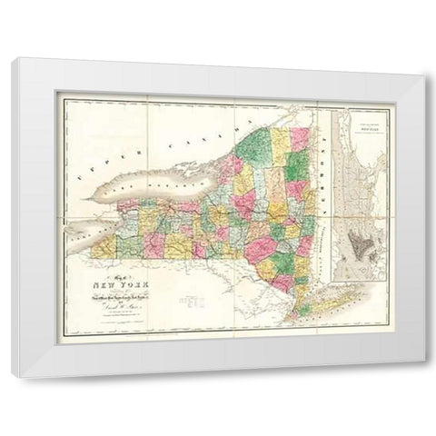 Map of New York, 1839 White Modern Wood Framed Art Print by Burr, David