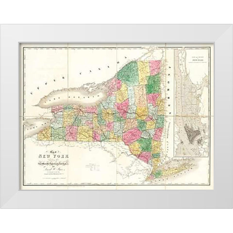 Map of New York, 1839 White Modern Wood Framed Art Print by Burr, David
