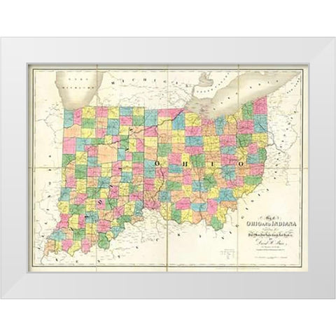 Map of Ohio and Indiana, 1839 White Modern Wood Framed Art Print by Burr, David