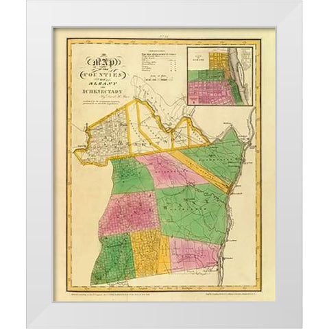 New York - Albany, Schenectady counties, 1829 White Modern Wood Framed Art Print by Burr, David