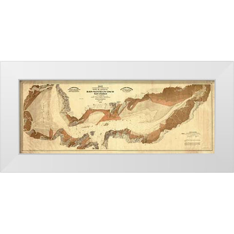 Map exhibiting the salt marsh and lands adjacent to the bays of San Francisco and San Pablo, 1874 White Modern Wood Framed Art Print by California Board of State Harbor Commissioners