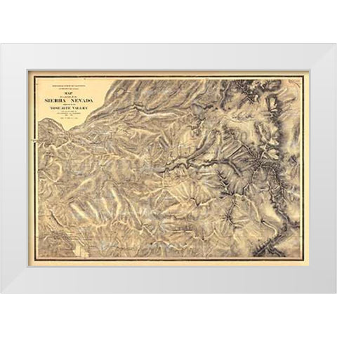 Sierra Nevada adjacent to the Yosemite Valley, 1869 White Modern Wood Framed Art Print by California Geological Survey
